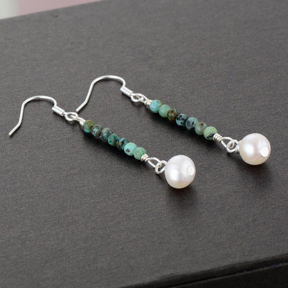 African Turquoise & Pearl Drop Earrings