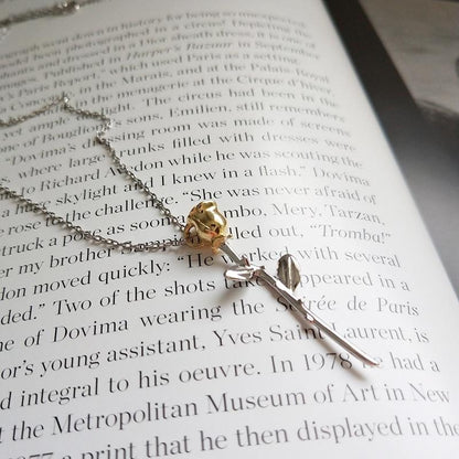 Dainty Rose Flower Silver Necklace