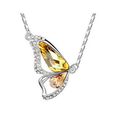 Butterfly Crystals Pendant Silver Plated Necklace