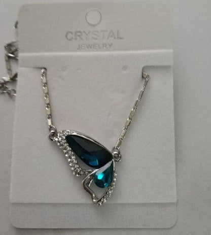 Butterfly Crystals Pendant Silver Plated Necklace
