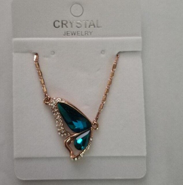 Butterfly Crystals Pendant Silver Plated Necklace