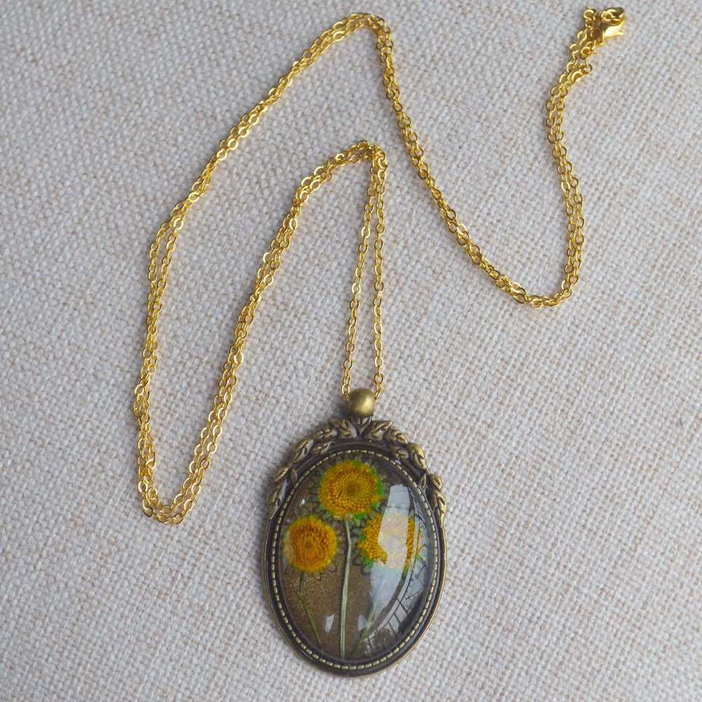 Handmade Real Sunflower Necklace