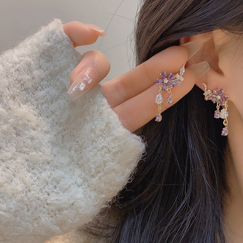 Purple Flower Drop Earrings