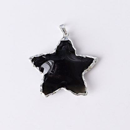 Raw Rose Quartz, Black Obsidian & Clear Quartz Star Pendants 1 Inch