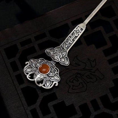 Red Agate Peony Flower Hairpin | Confidence & Calm 13.4cm