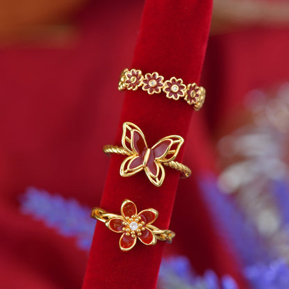 Red Daisy Band Ring
