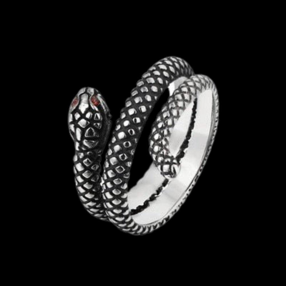 Red Eyed Coiled Snake Ring