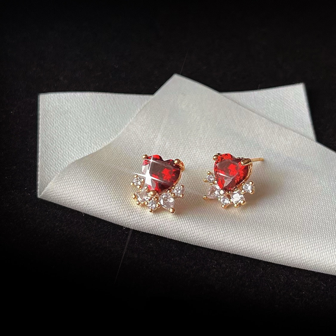 Ruby Heart Stud Earrings