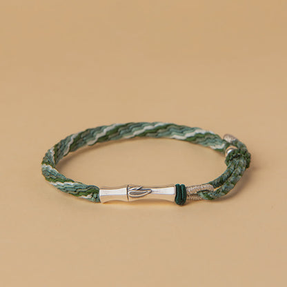 Red String Bracelet in 925 Sterling Silver With Bamboo Knot