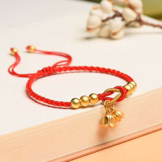 Red String Bracelet With Lily of the Valley Charm for Luck & Protection
