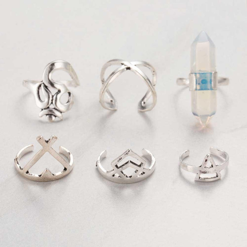 6 Pieces Crystal Ring Set