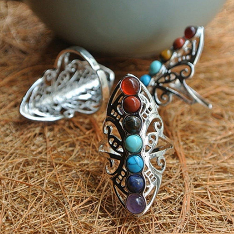 7 Chakra Natural Stone Reiki Ring