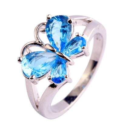 Crystal Butterfly Silver Ring