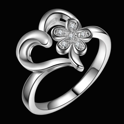 Crystal Flower Heart Ring