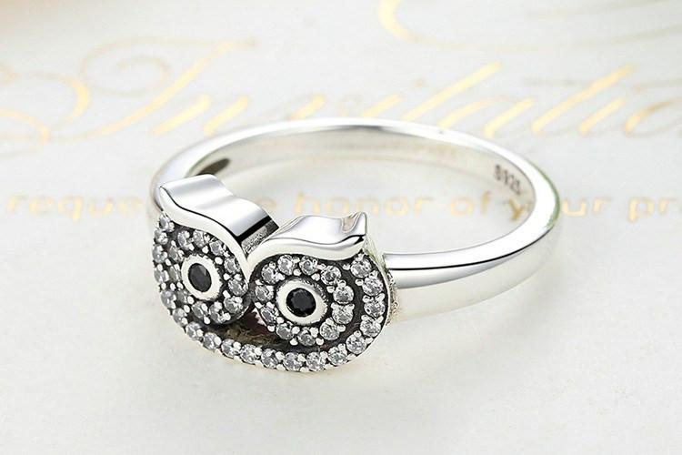 Crystal Owl Silver Ring