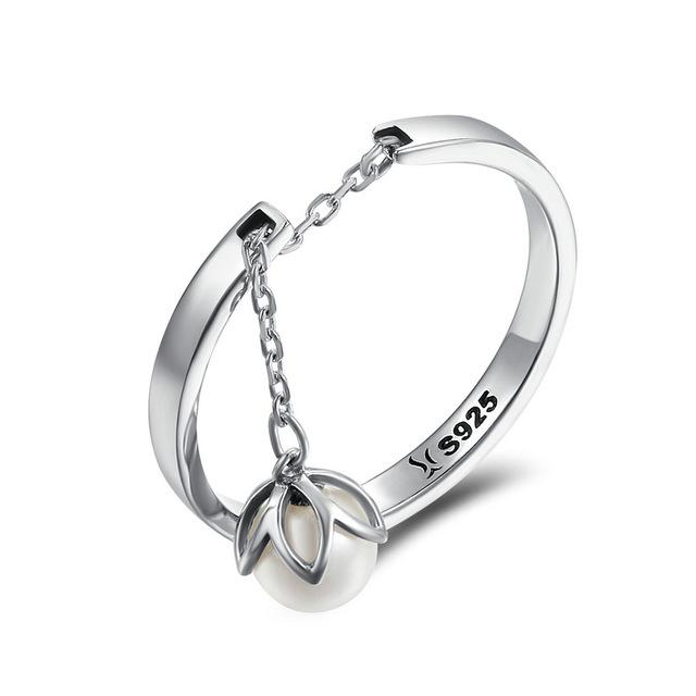 Dangling Pearl Flower Sterling Silver Ring