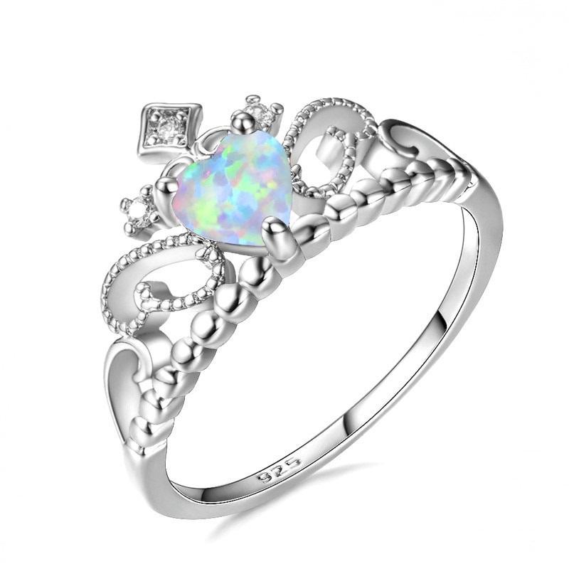 Fire Opal Crown Silver Ring
