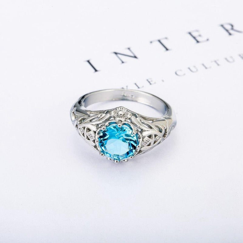 Flower Aquamarine Silver Ring