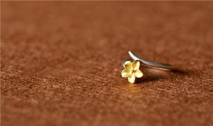 Golden Cherry Blossom Silver Ring