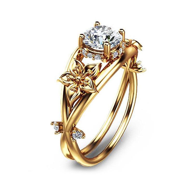 Golden Flower Crystal Ring