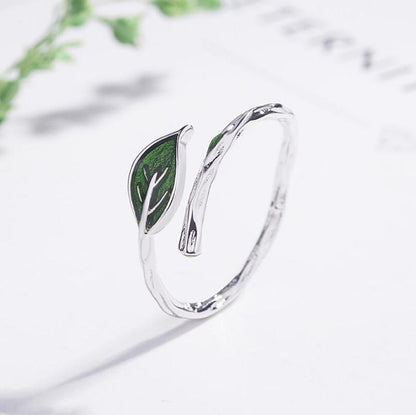 Green Leaf Fairy Silver Ring