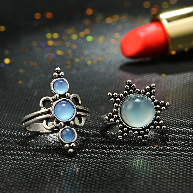 Natural Opal Stone & Moonstone Ring Set