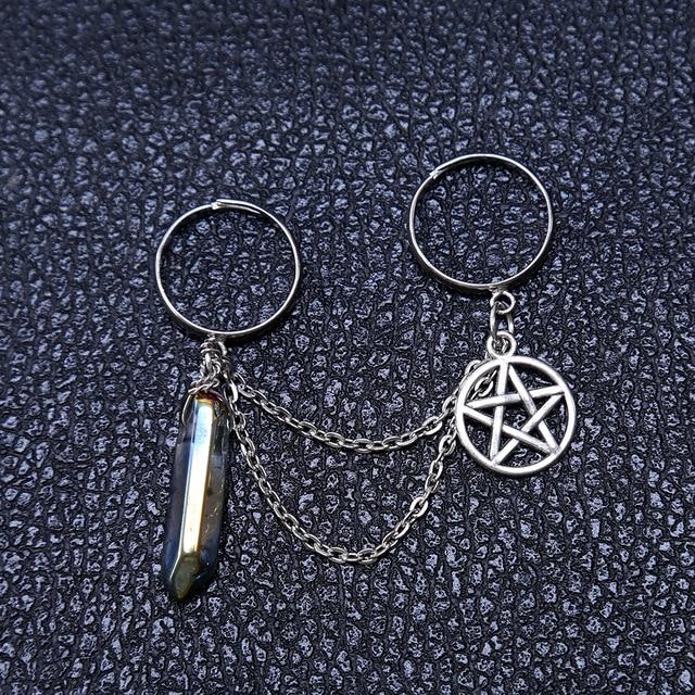 Quartz Crystal Pentagram Chain Ring
