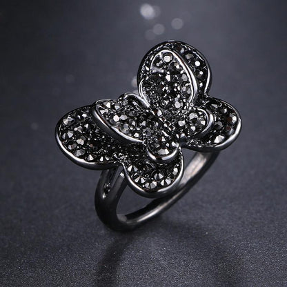 The Black Butterfly Crystal Ring
