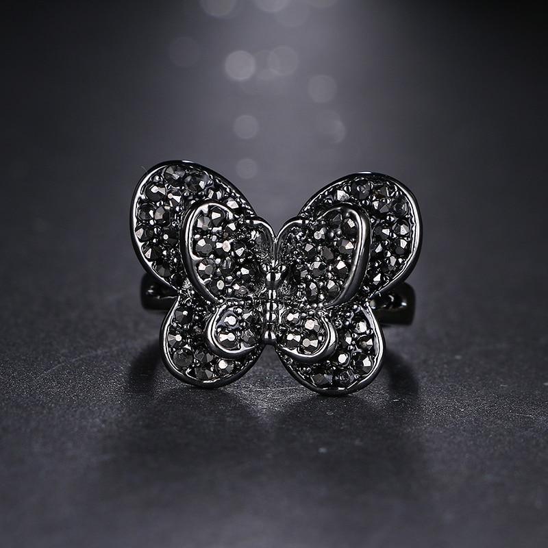 The Black Butterfly Crystal Ring