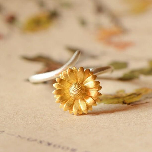 Yellow Sunflower Sterling Silver Wrap Ring