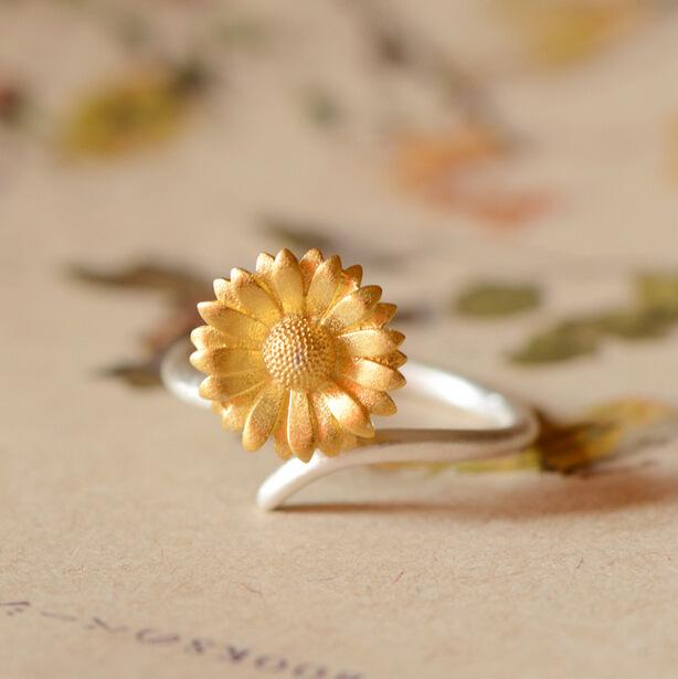 Yellow Sunflower Sterling Silver Wrap Ring