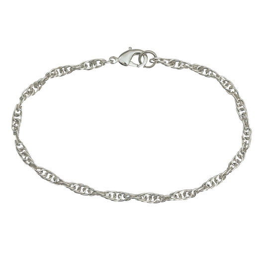 3mm Silver Plated Rope Chain Bracelet With Lobster Claw Clasp