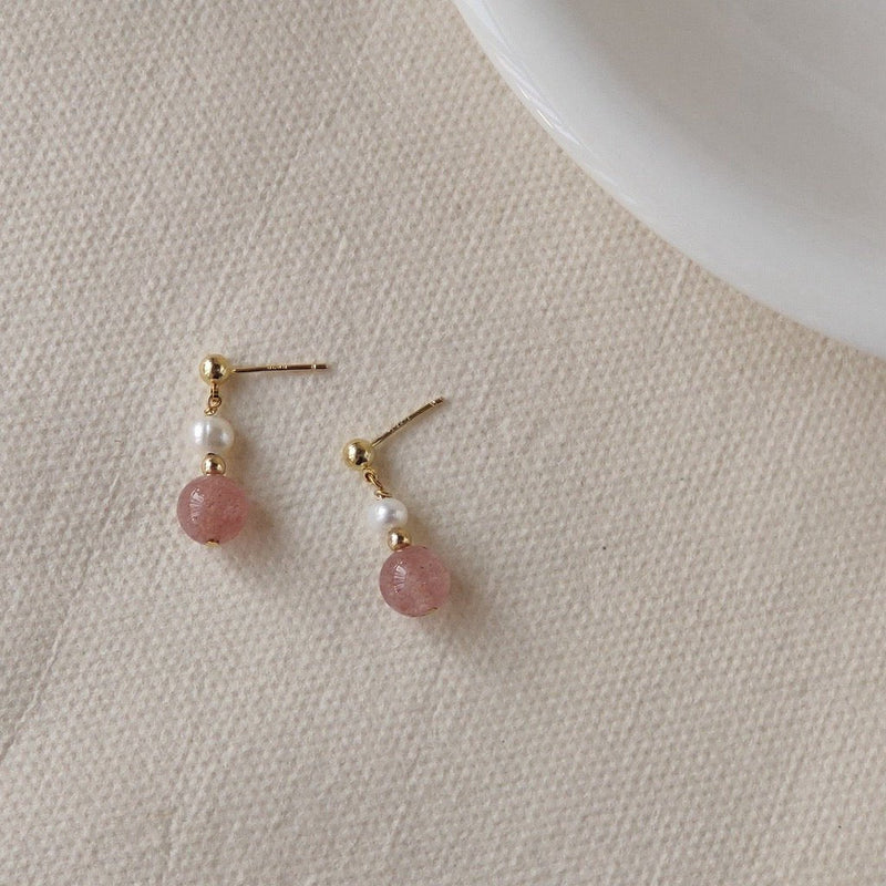 [] Rose Quartz Pearl Earrings