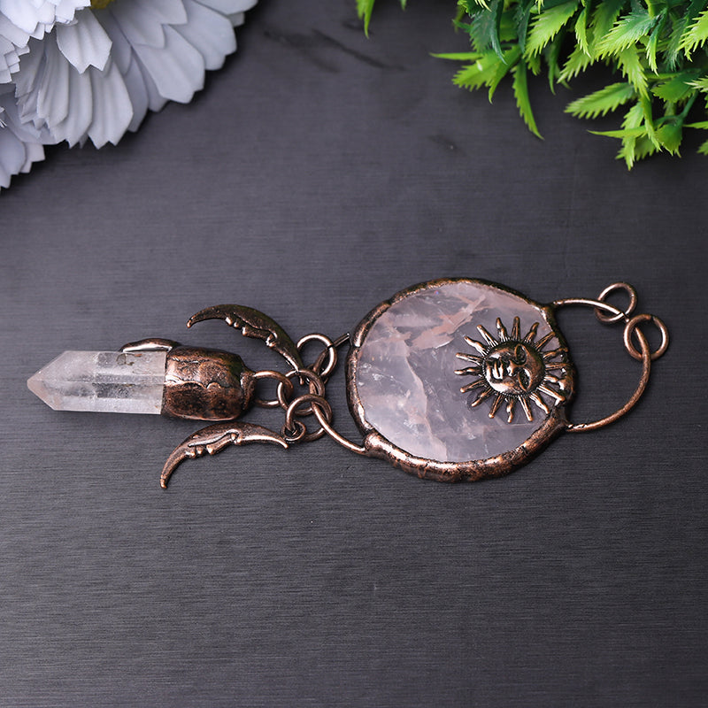 Rose Quartz With Clear Quartz Kyanite 4 Inch Pendant