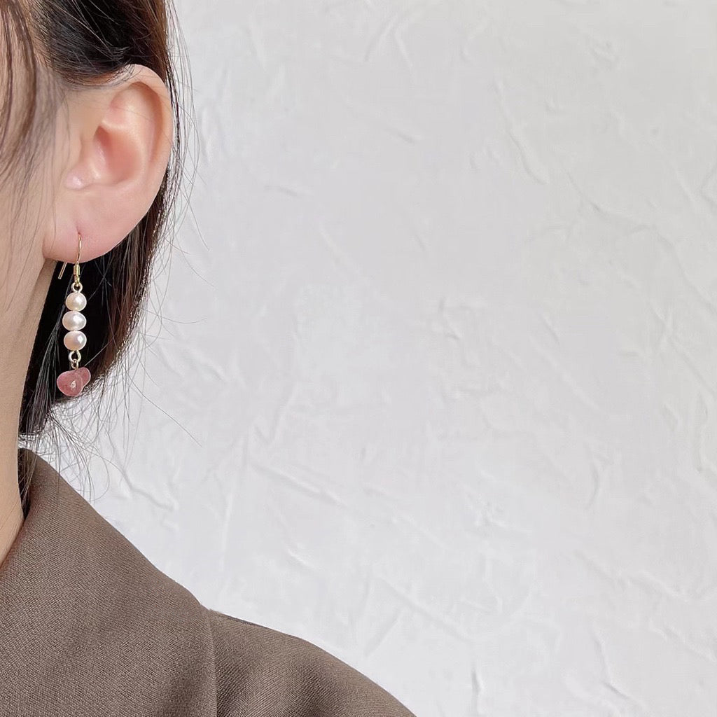 [] Rose Quartz Pearl Earrings