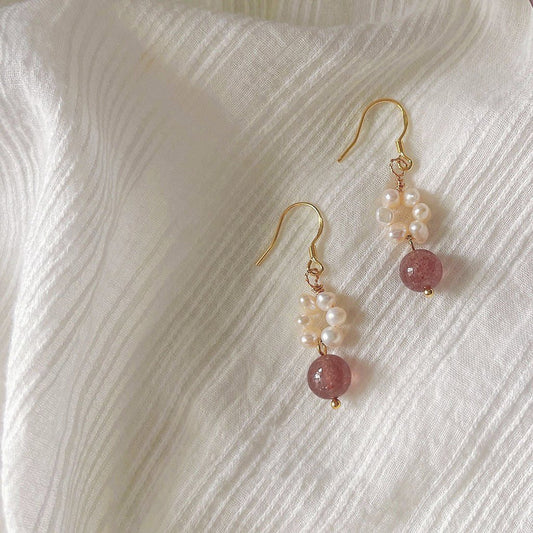 [] Rose Quartz Pearl Earrings