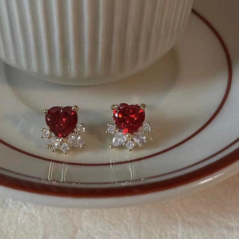 Ruby Heart Stud Earrings