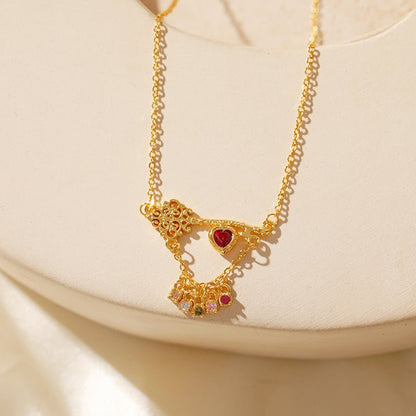 [] Ruby Heartlock Key Necklace