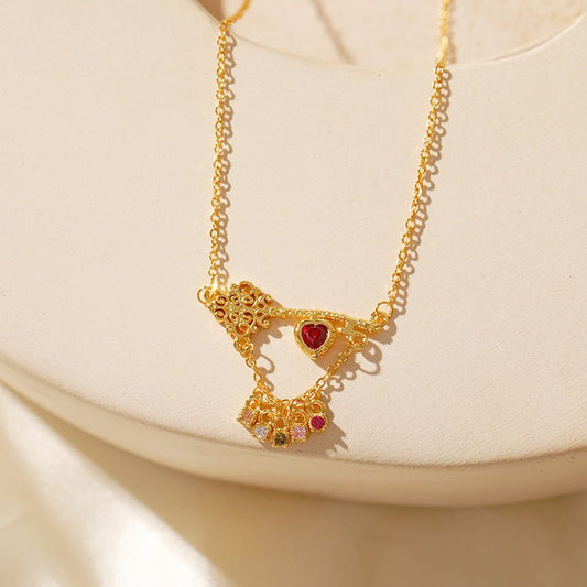 [] Ruby Heartlock Key Necklace