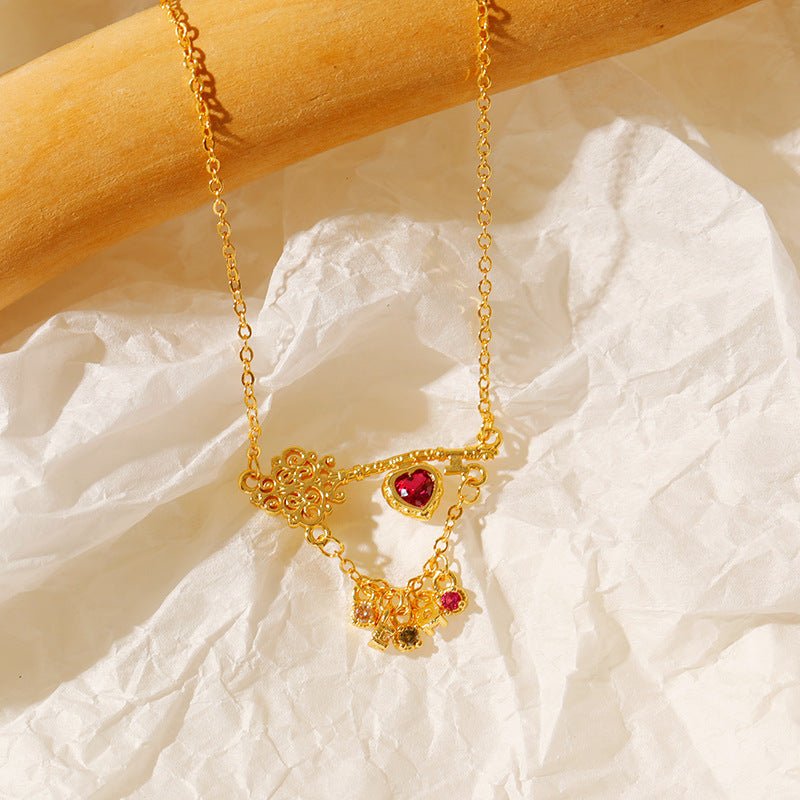 [] Ruby Heartlock Key Necklace