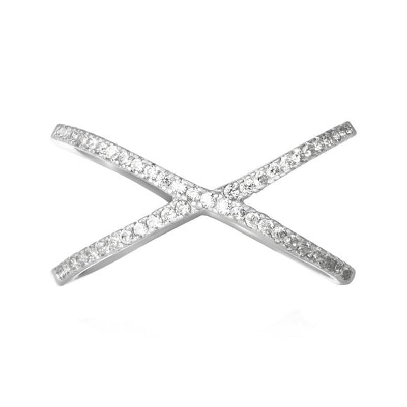 Criss Cross X Cubic Zirconia Cz Sterling Silver Engagement Eternity Ring
