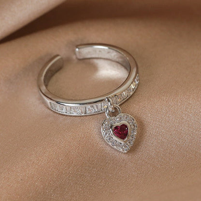 [] Ruby Heart Ring in Silver