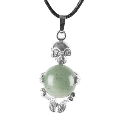 Silver Skeleton Wrapped Gemstone Pendant Spiritual Necklace