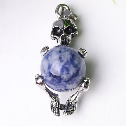 Silver Skeleton Wrapped Round Ball Crystal Spiritual Pendant