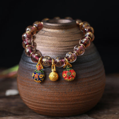 Spiritual Bracelet With Gold Swallowing Beast & Liuli Beads