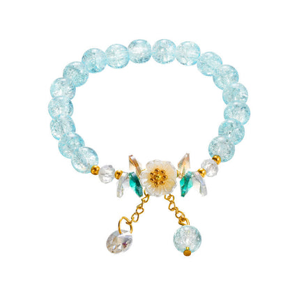 Spiritual Glass Bead Bracelet With Flower Charm for Protection