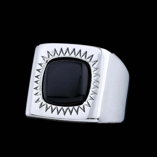 Squared Black Stone Ring