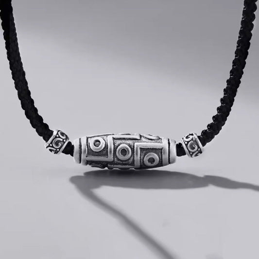 Sterling Silver Nine-eye Dzi Bead Spiritual Protection Necklace