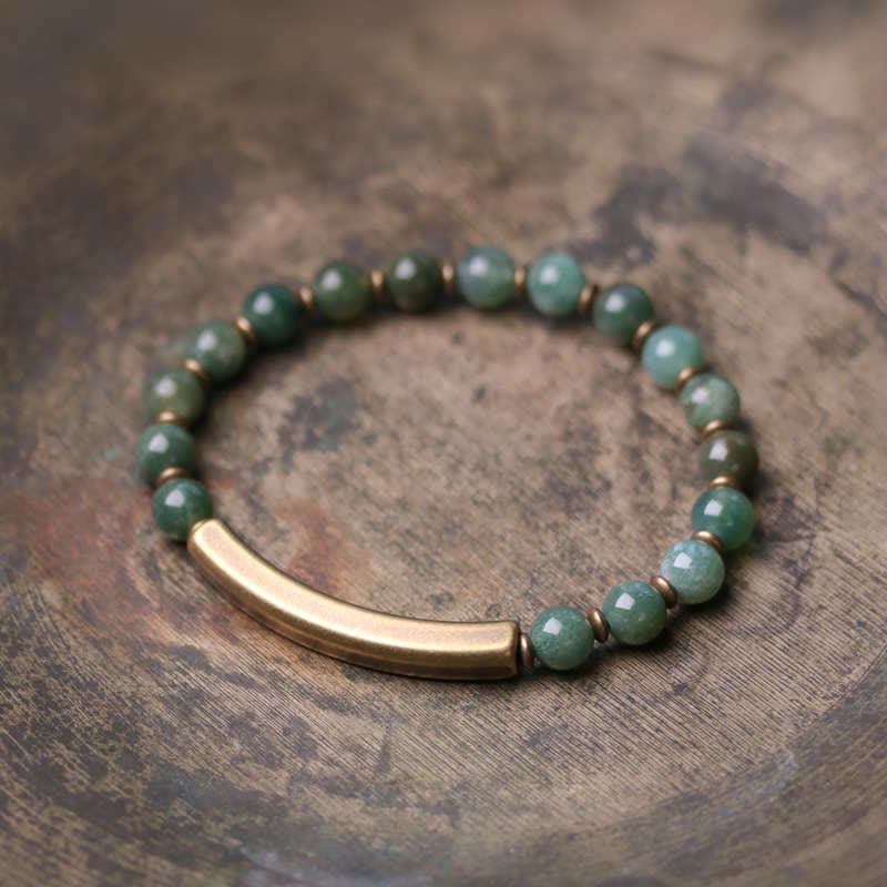 Obsidian Peace Bracelet With Red Jasper & Moss Agate