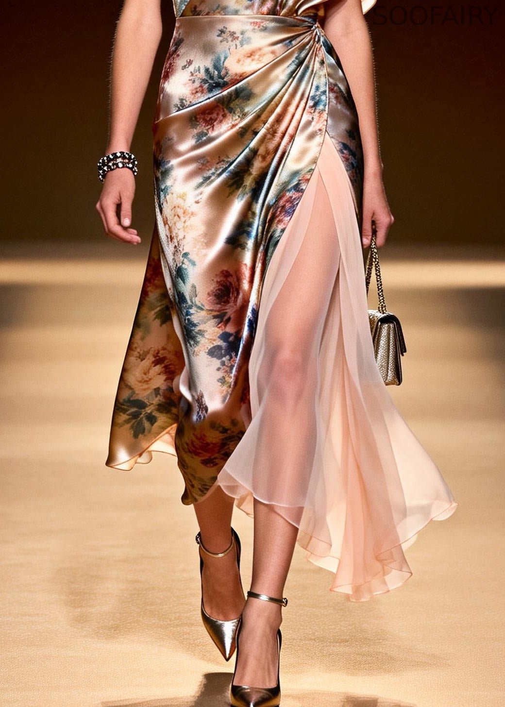 Beige Asymmetrical Patchwork Chiffon Ankle Dress Summer